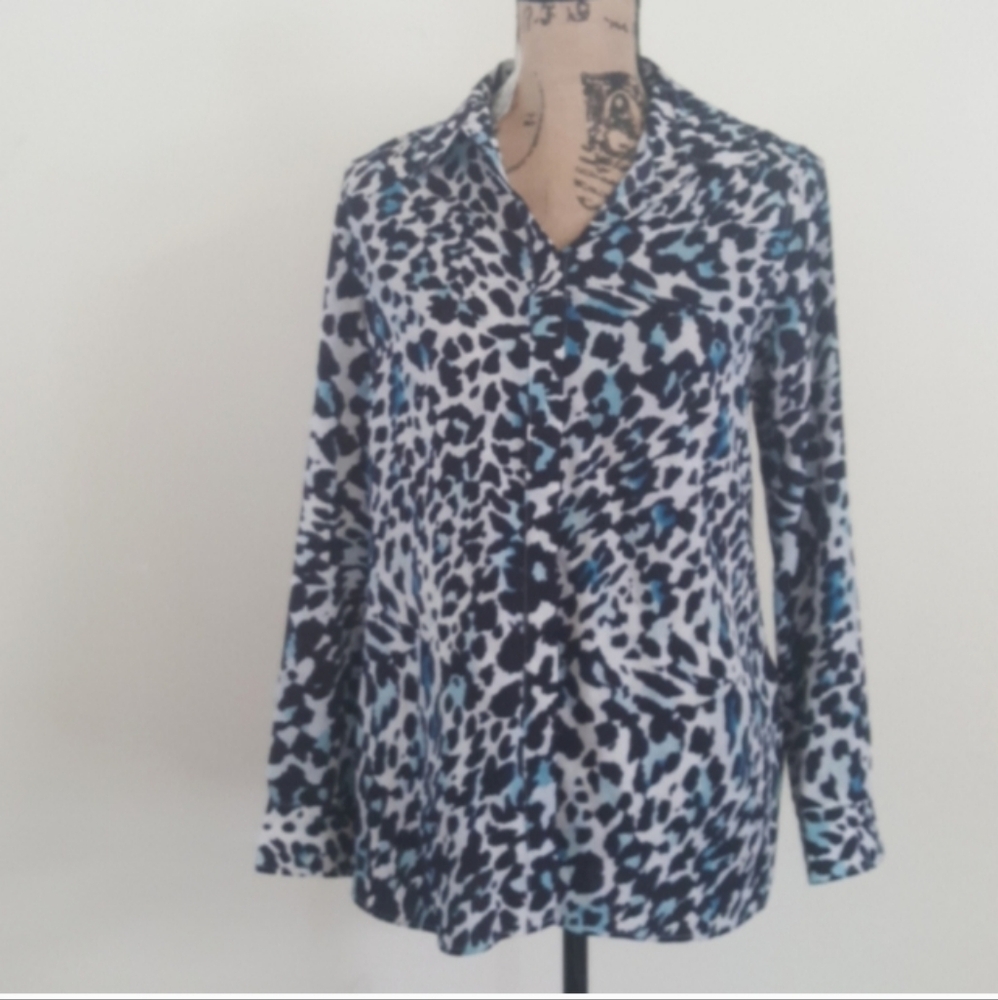 NWT Talbots Leopard Print Blouse Long Sleeve Sz MP